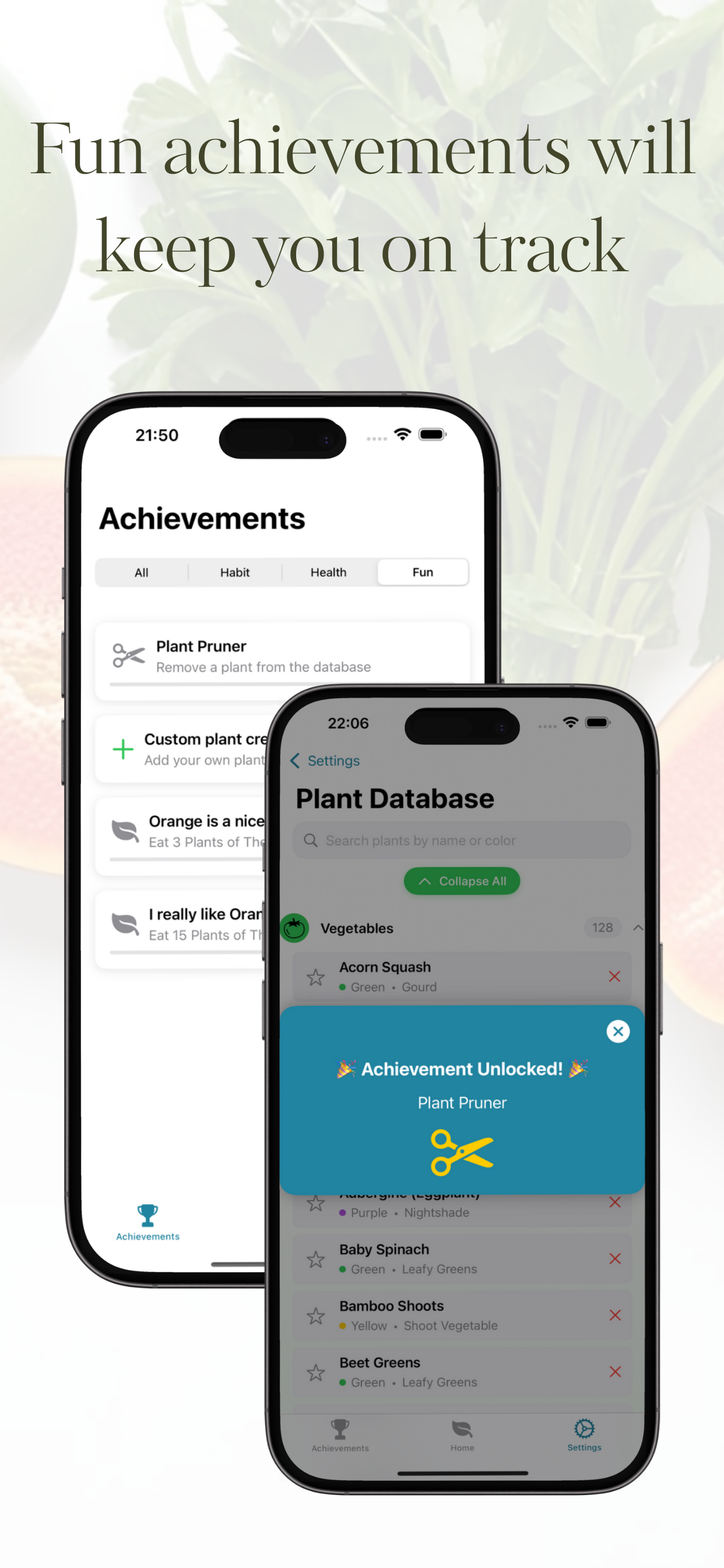 30 Plants a Week Checklist app plant library with nutritional information and health benefits