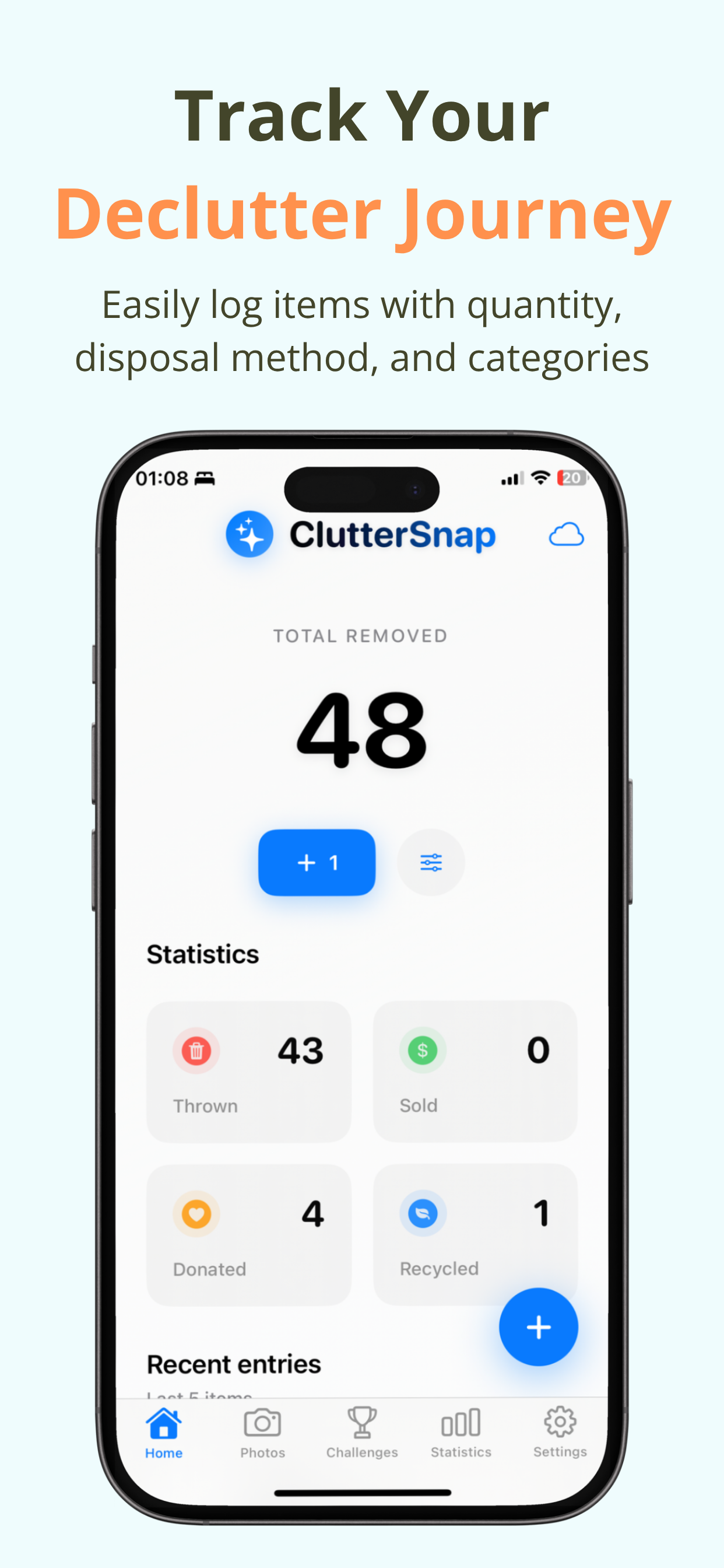 ClutterSnap item tracking with categories