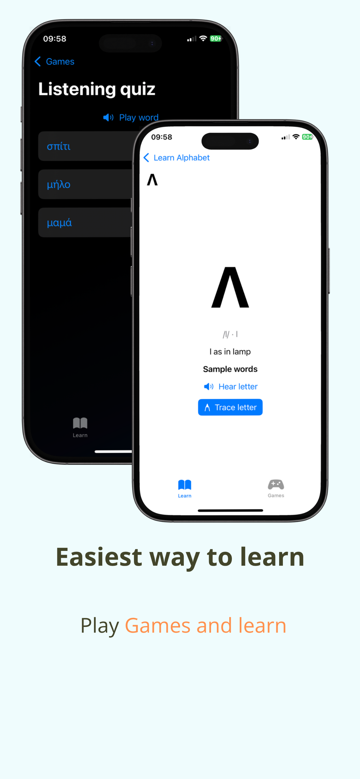 Greek Alphabet tracing practice with large glyphs